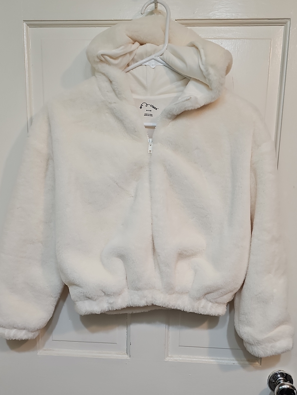 art class Cream Faux-Fur Hooded Puffer Jacket for Kids